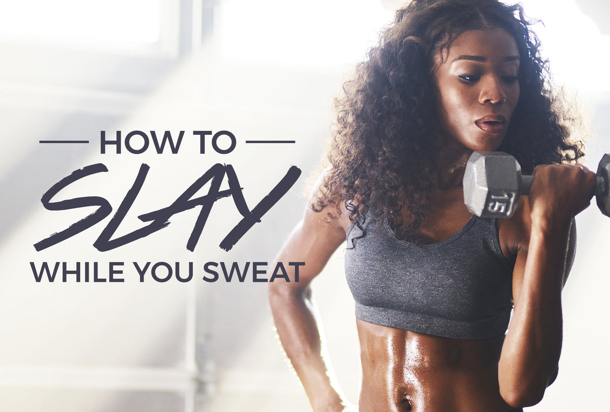 Fitness influencer working out while wearing a protective sew-in weave