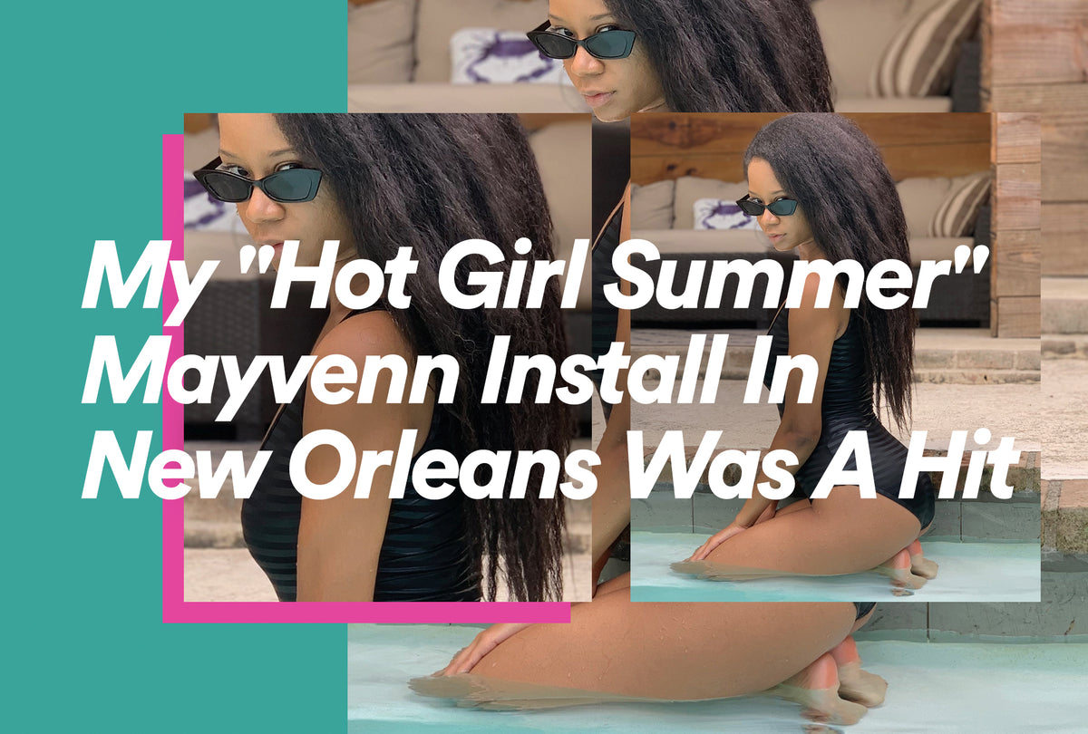 Woman wearing a long summer sew-in install photographed in New Orleans
