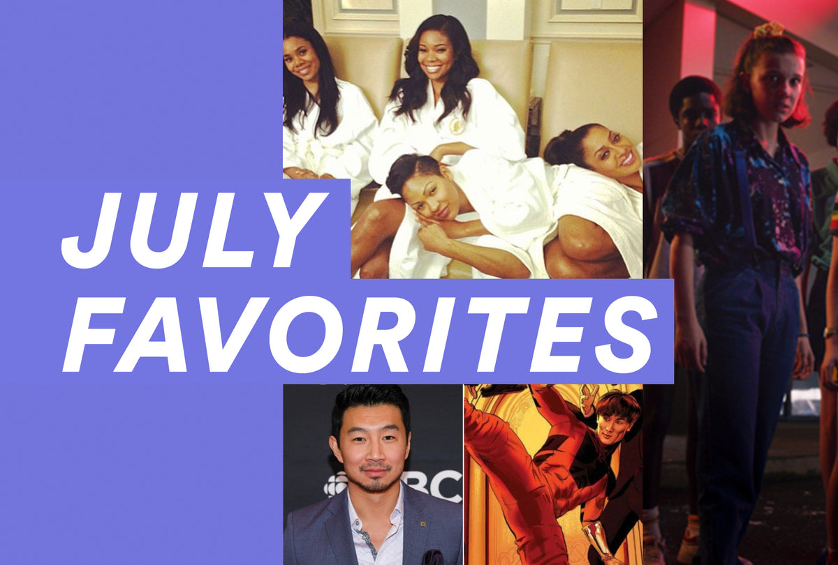 Summer hair and beauty products chosen as July favorites on a table