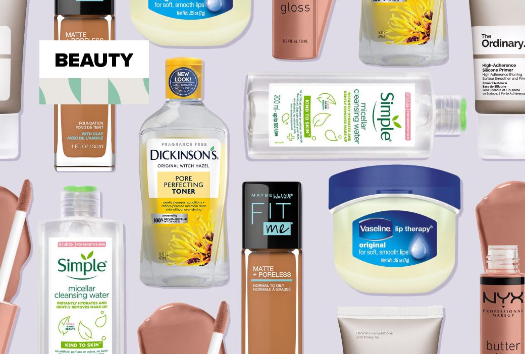 Affordable beauty products priced under five dollars laid out