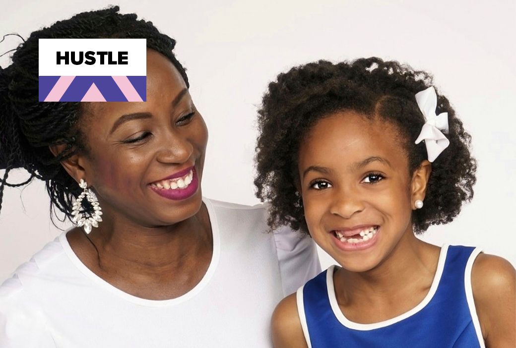 Young founder with the dolls and hair accessories she designed for kids