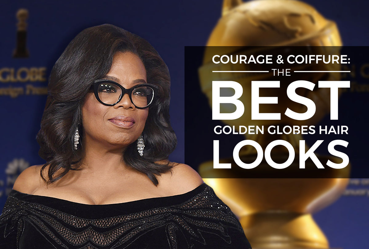 Black actresses wearing natural coils and updos on the Golden Globes red carpet
