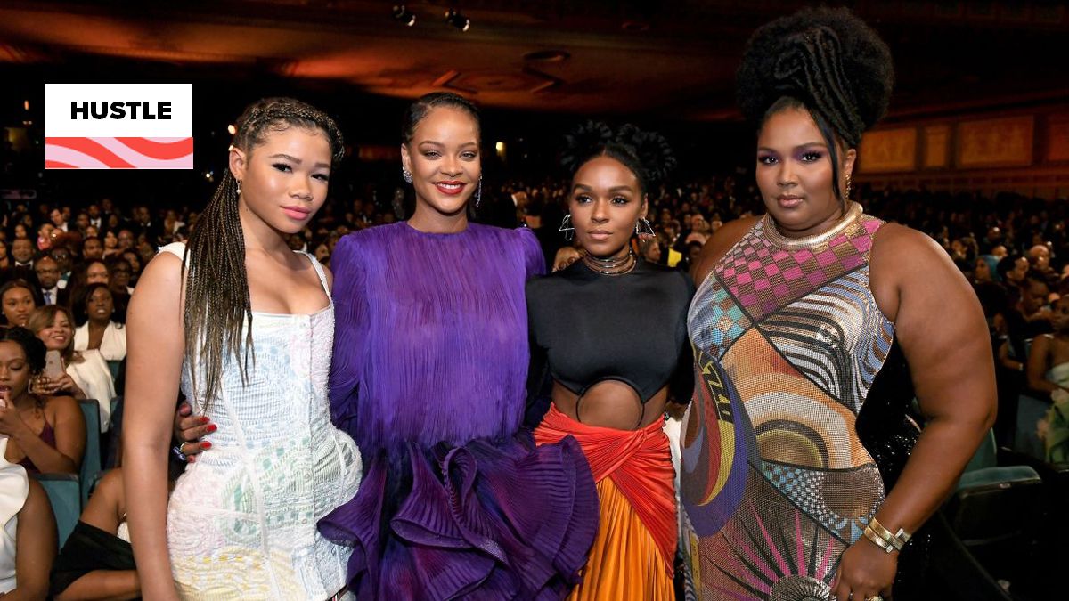 Black actresses wearing red carpet gowns and hair at the NAACP Image Awards