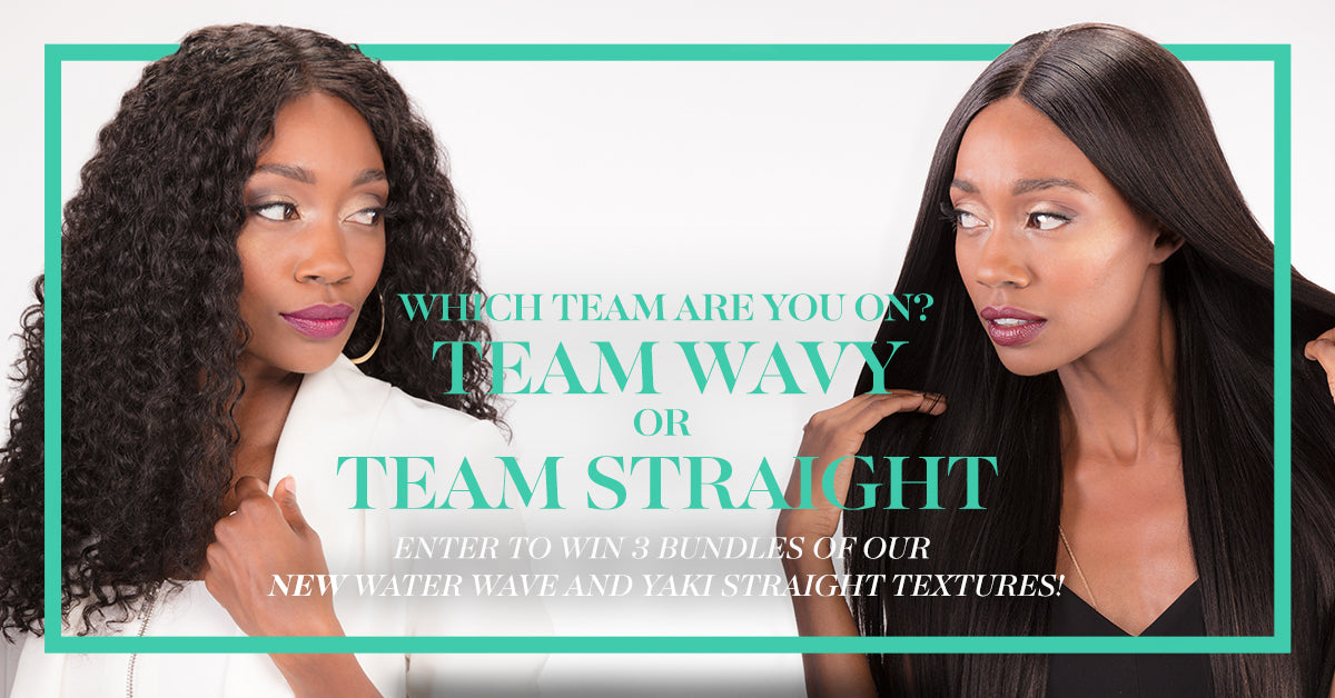 Water Wave and Yaki Straight bundles shown in a Mayvenn giveaway announcement