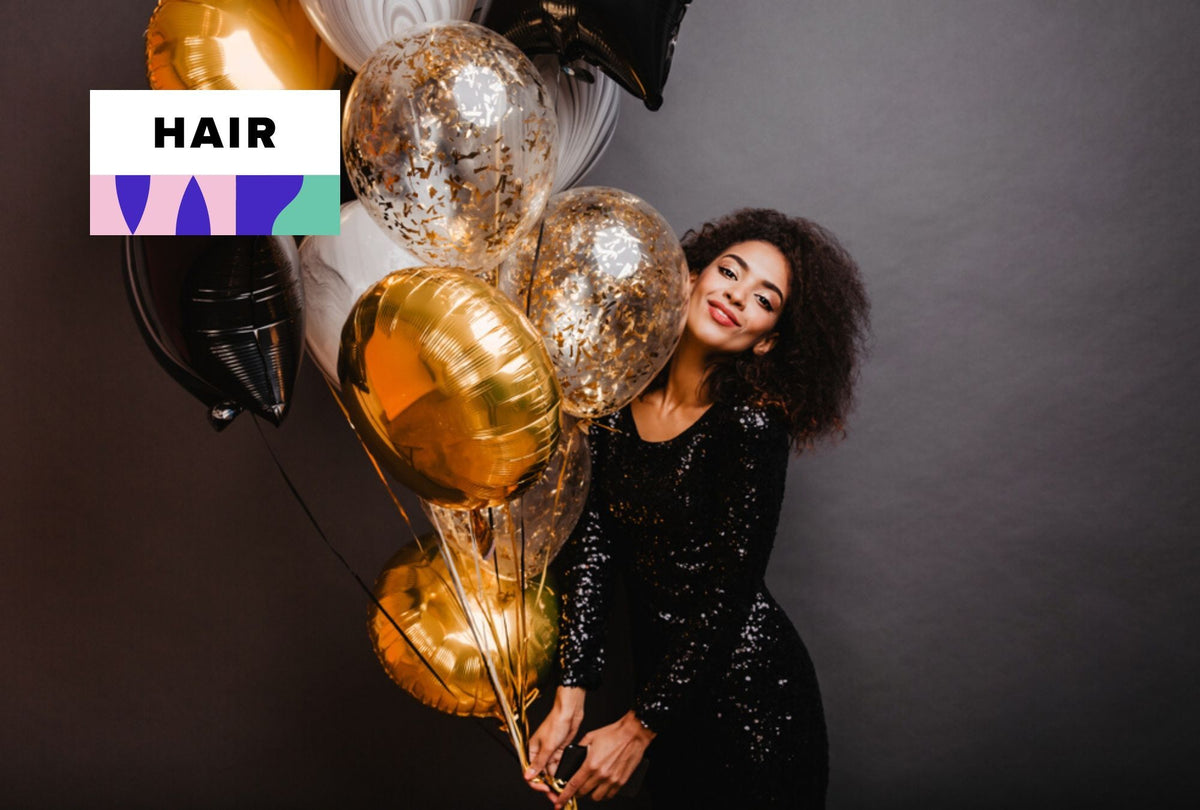 Six New Year hairstyles shown across straight, wavy and curly hair types