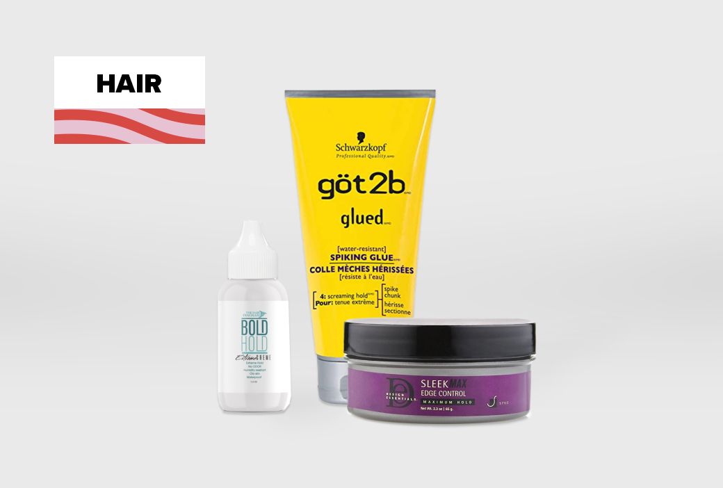 Wig adhesive and remover placed beside a lace wig