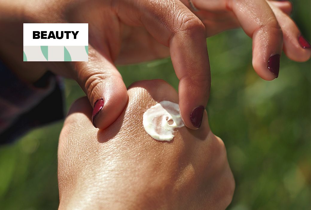 BB and CC cream tubes placed side by side with swatches on skin