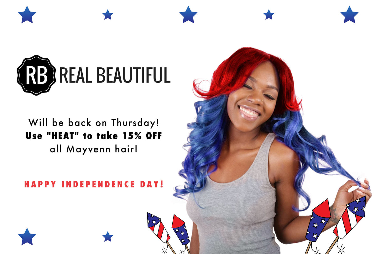 Fourth of July weekend sale graphic for Mayvenn hair extensions