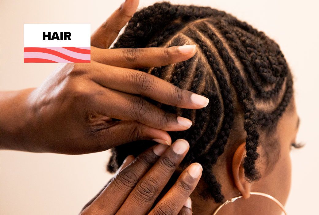 Six sew-in braid down patterns shown on a scalp before the weave is installed