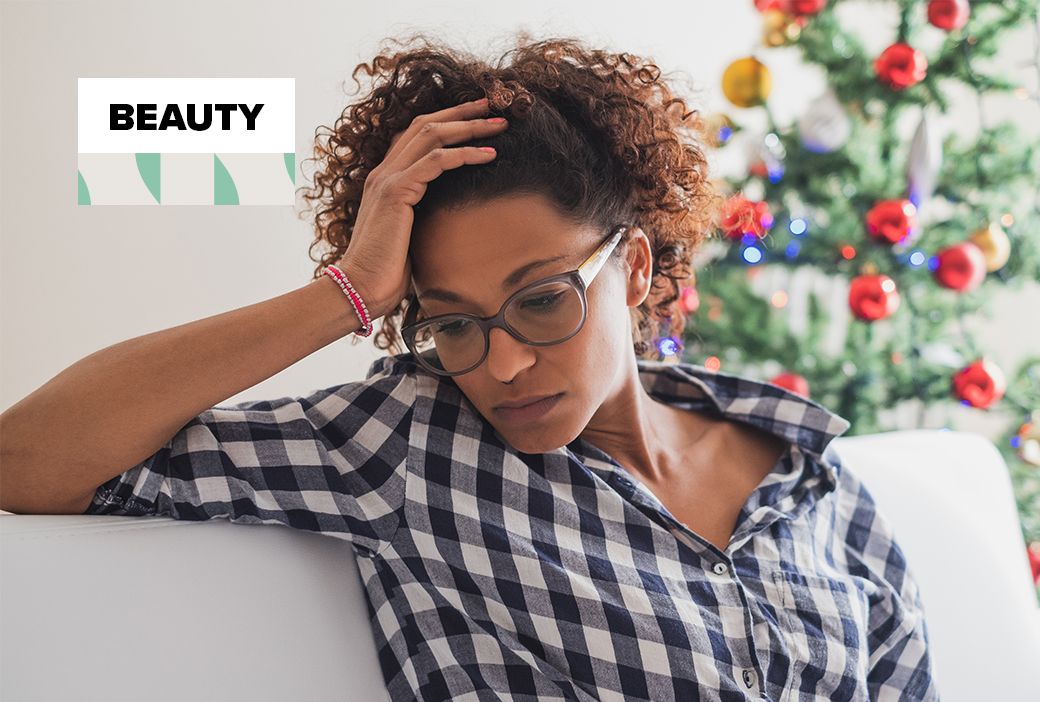 Close-up of skin showing dryness and breakouts after the holidays