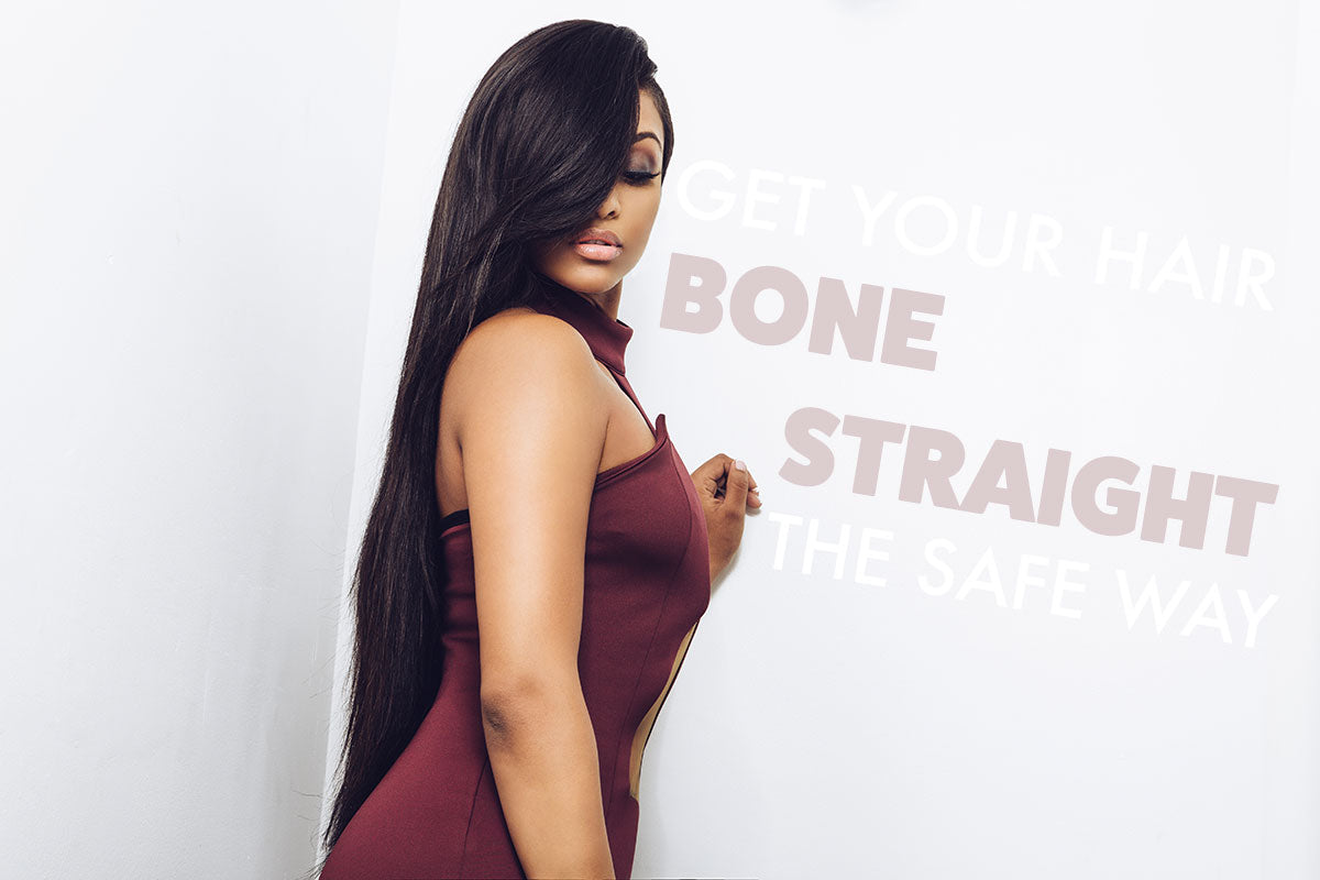 Bone straight weave styled sleek alongside the products used to smooth it