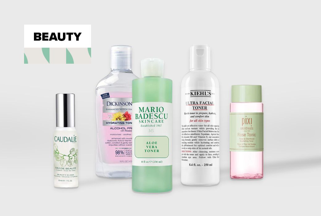 Gentle toners chosen for sensitive skin arranged on a shelf