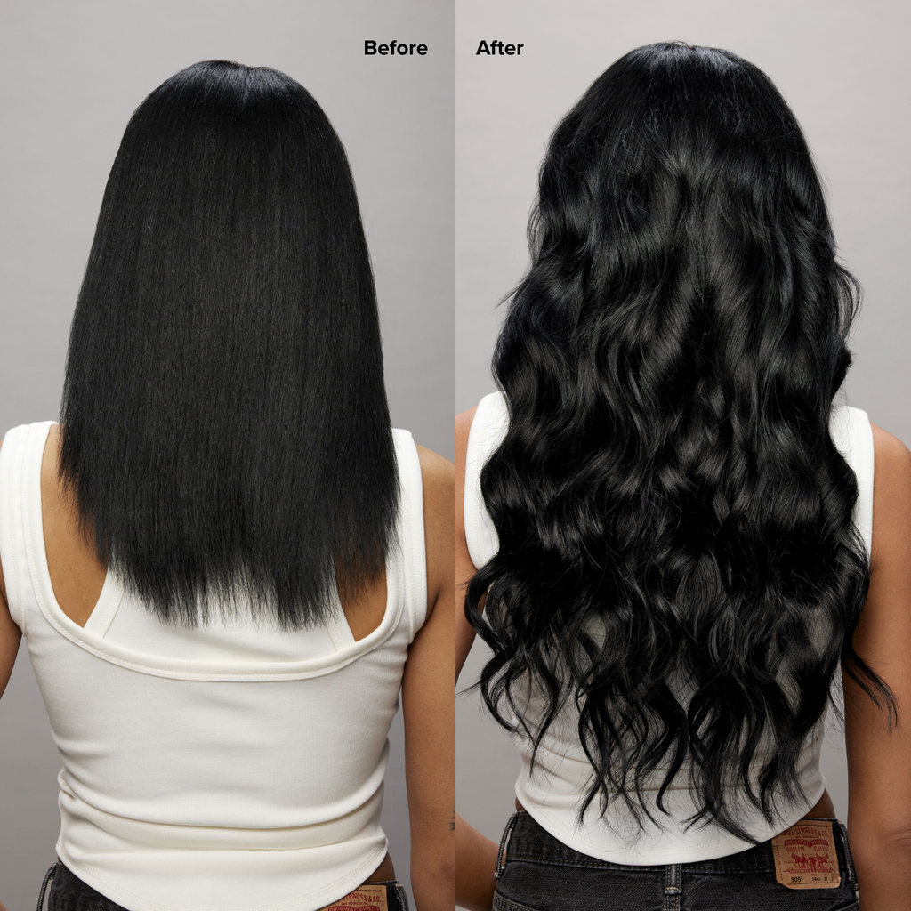 1A Ash Black Seamless Straight Clip-In Hair Extensions Before and After