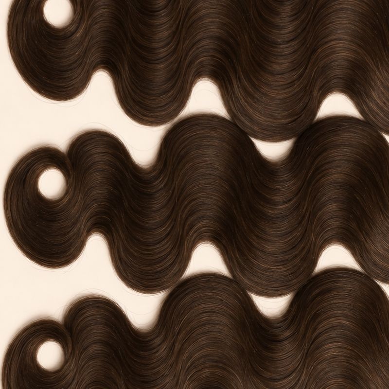Three #2 chocolate brown body wave wefts laid flat, showing the staggered lengths
