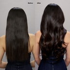 2A Soft Ash Black Seamless Clip-Ins Before and After