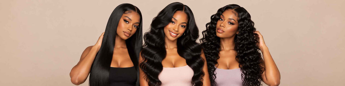 Hair models wearing 2x6 lace closures with human hair bundles.