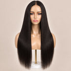 Closer view of a straight glueless 2x6 HD lace closure wig with a six-inch middle part on HD lace