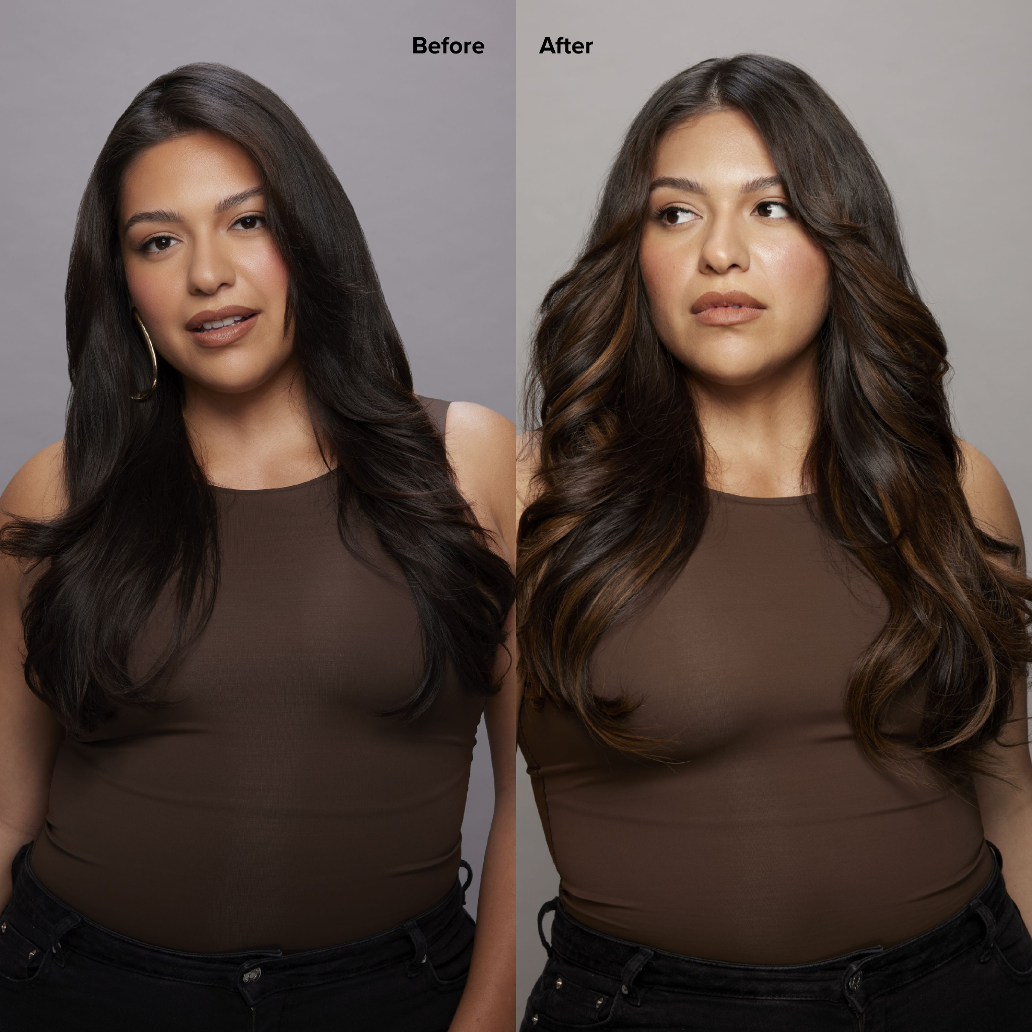 4 Dark Brown with 6 Medium Brown Balayage Seamless Clip-Ins Before and After