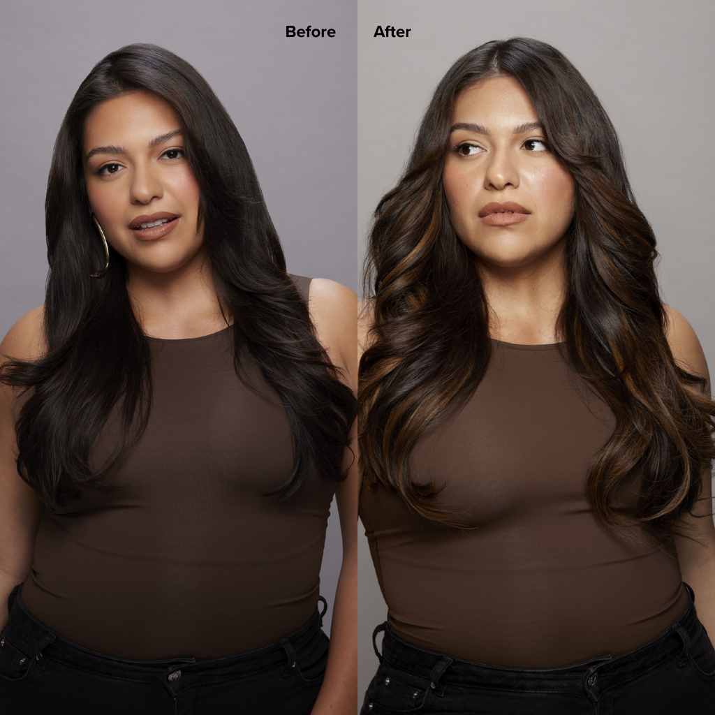 4 Dark Brown with 6 Medium Brown Balayage Seamless Clip-Ins Before and After