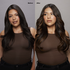 4 Dark Brown with 6 Medium Brown Balayage Seamless Clip-Ins Before and After