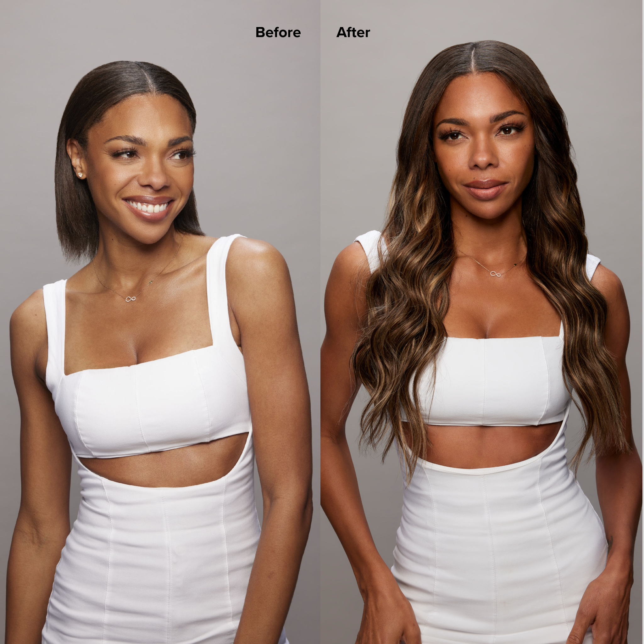 4 Dark Brown with 7 Dark Blonde Balayage Seamless Clip-Ins Before and After