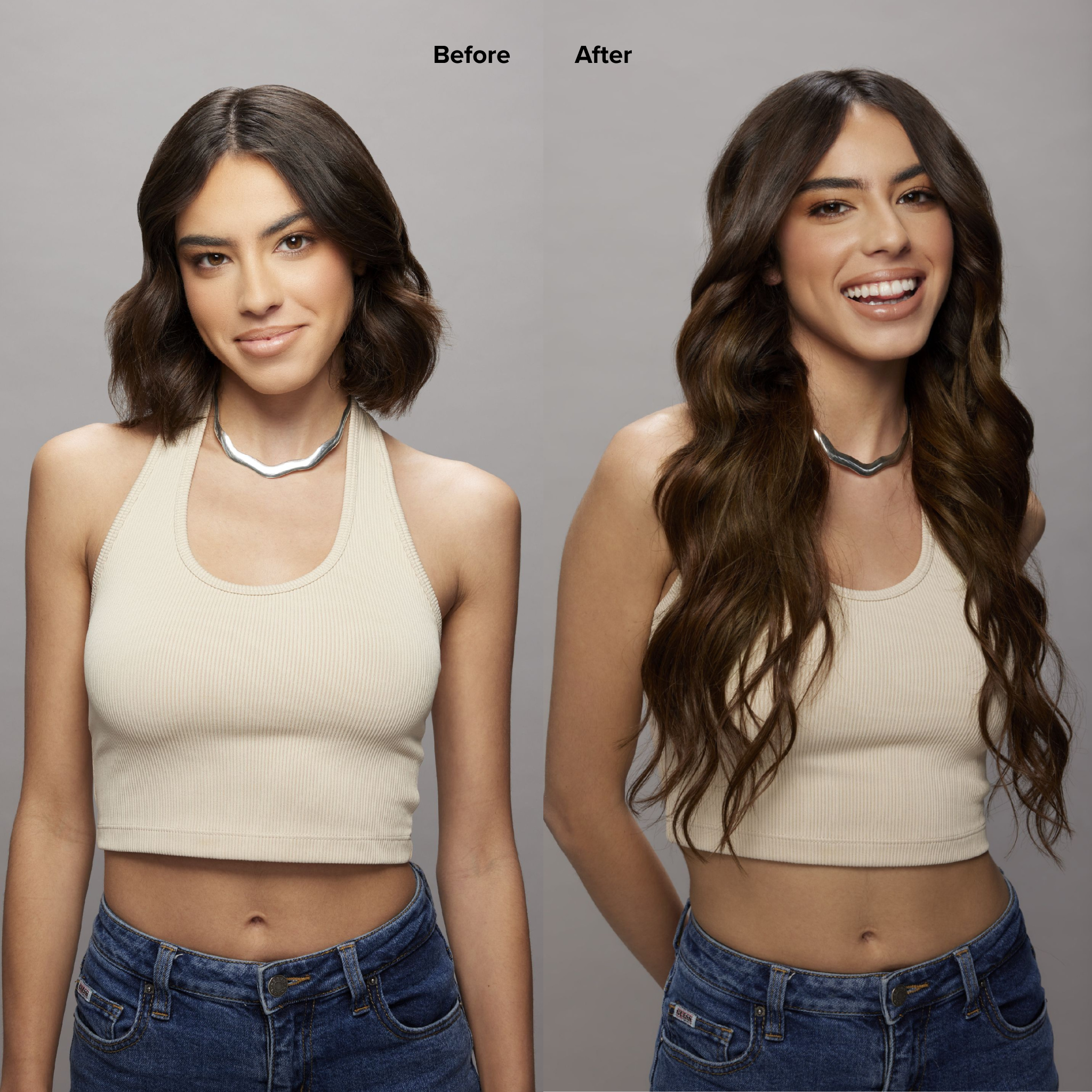 5 Medium Brown Seamless Clip-Ins Before and After