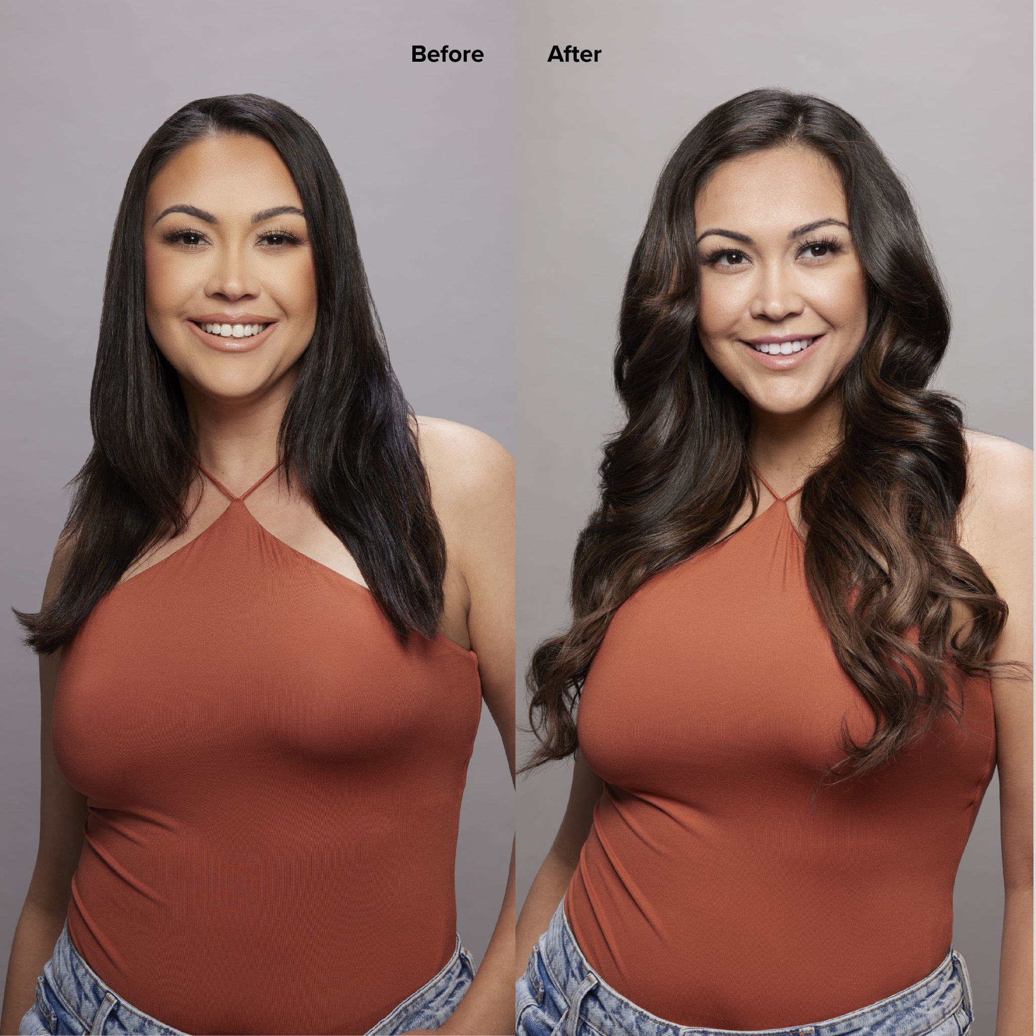 5 Medium Brown with 6 Medium Brown Balayage Seamless Clip-Ins Before and After
