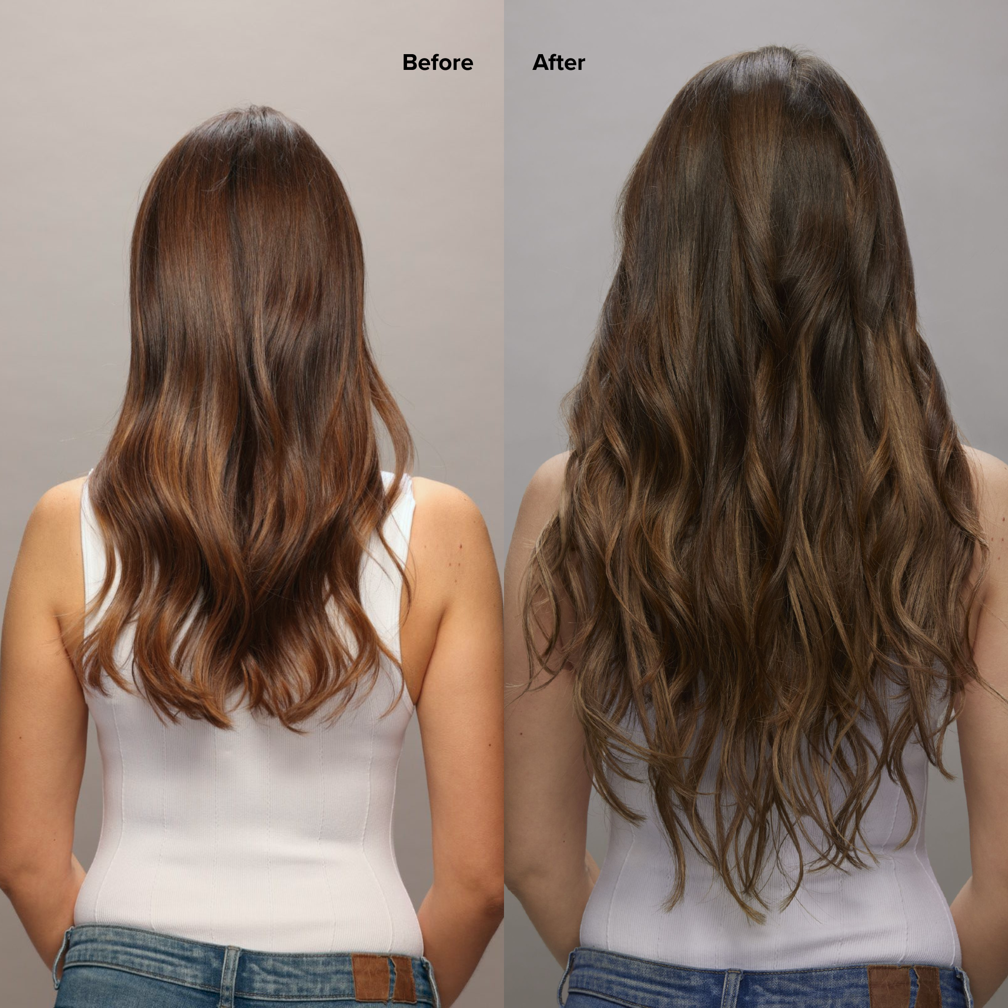 5 Medium Brown with 7 Dark Blonde Balayage Seamless Clip-Ins Before and After