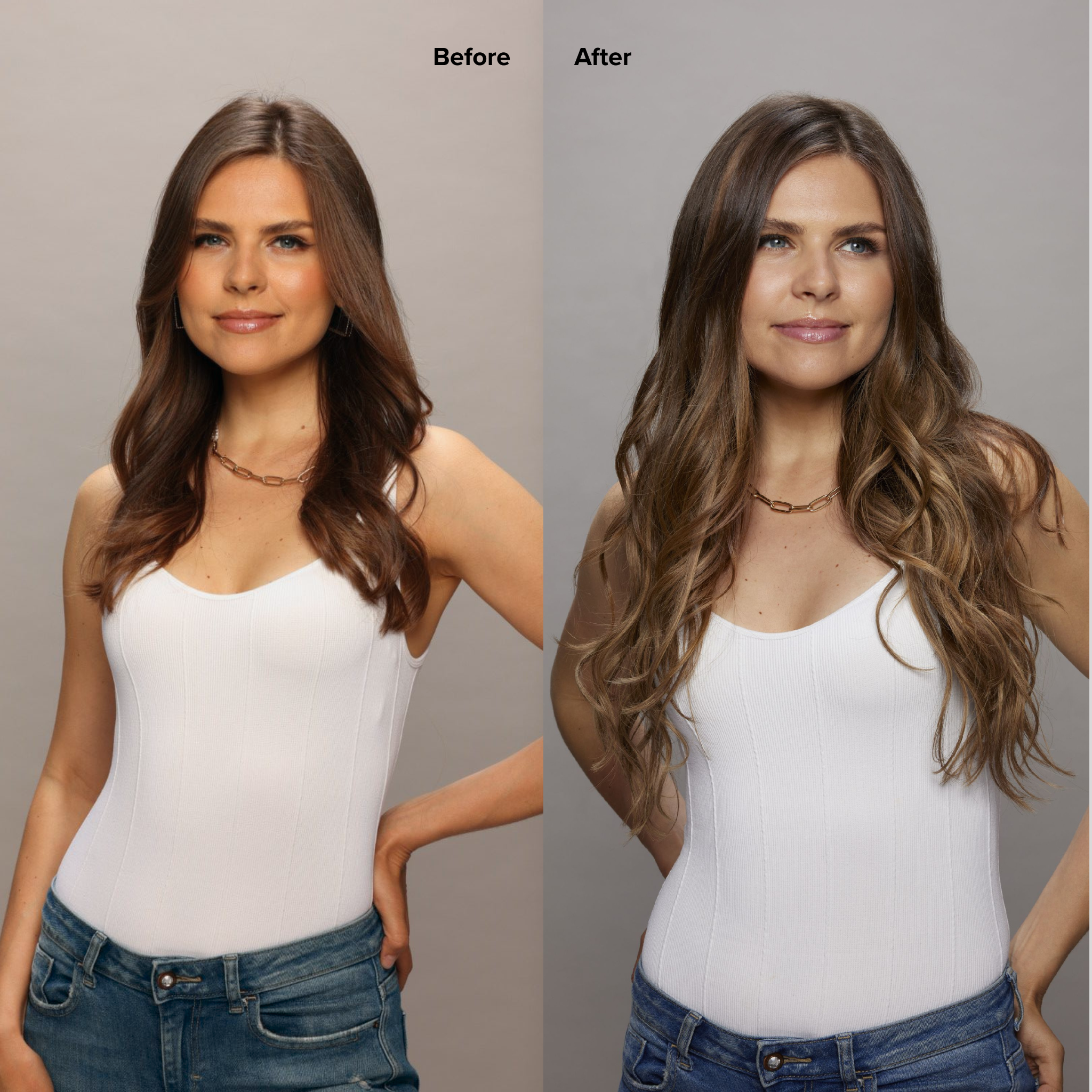 5 Medium Brown with 7 Dark Blonde Balayage Seamless Clip-Ins Before and After