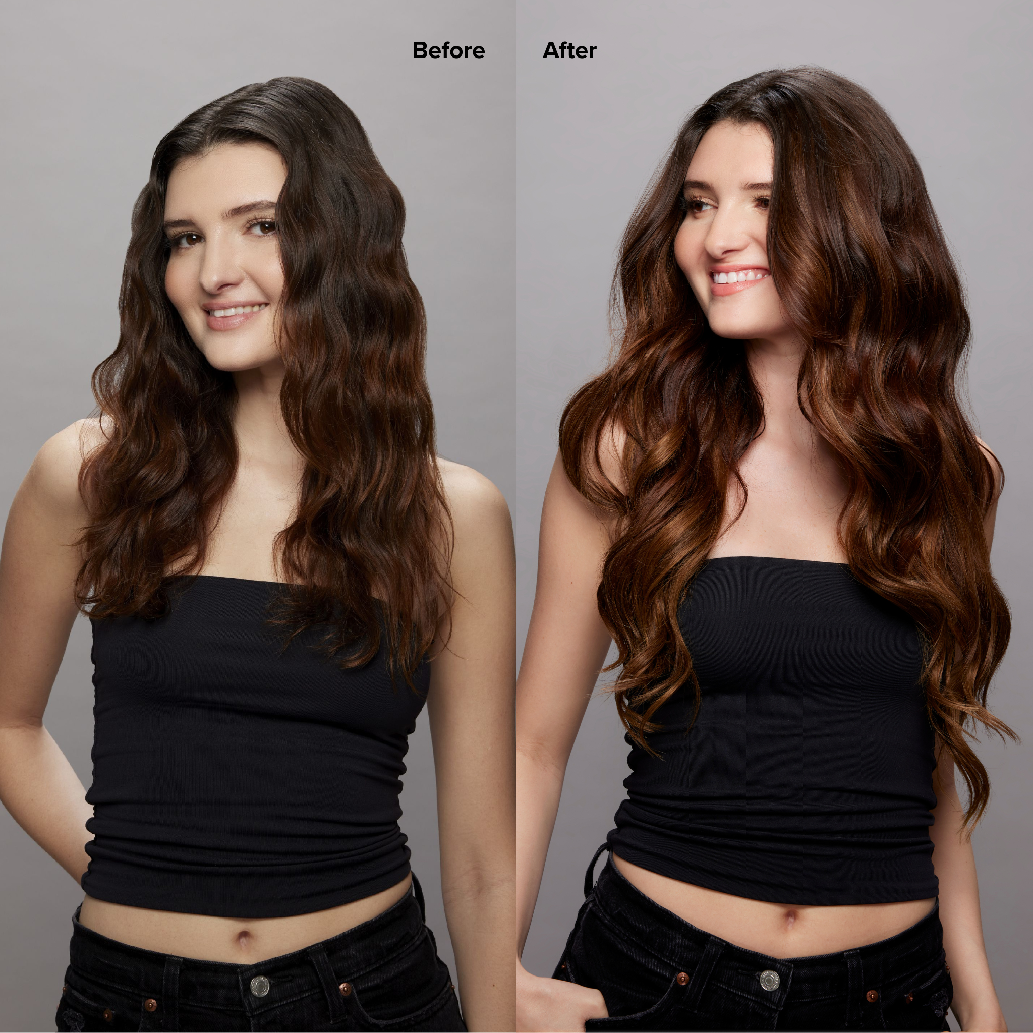 5 Medium Warm Brown with 6 Medium Brown Balayage Seamless Clip-Ins Before and After