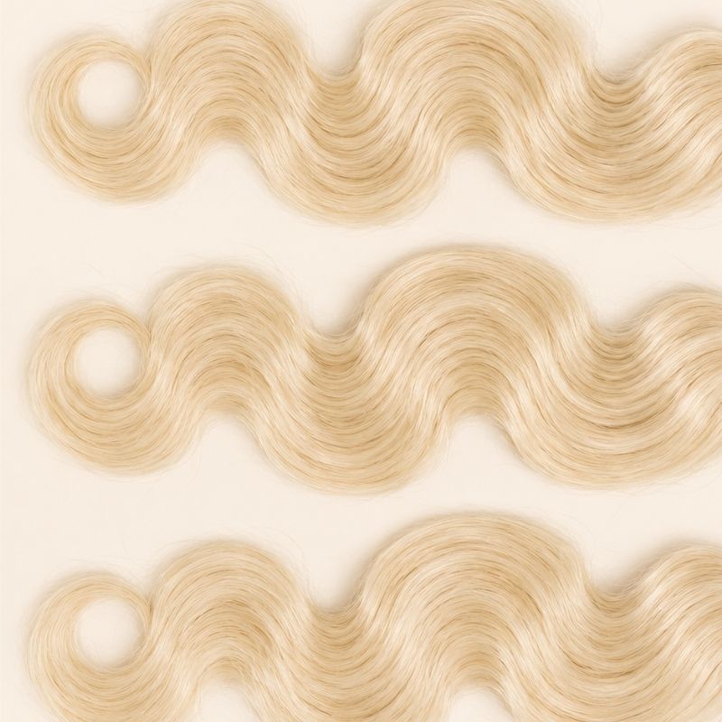 Three #613 blonde body wave wefts laid flat, showing the staggered lengths