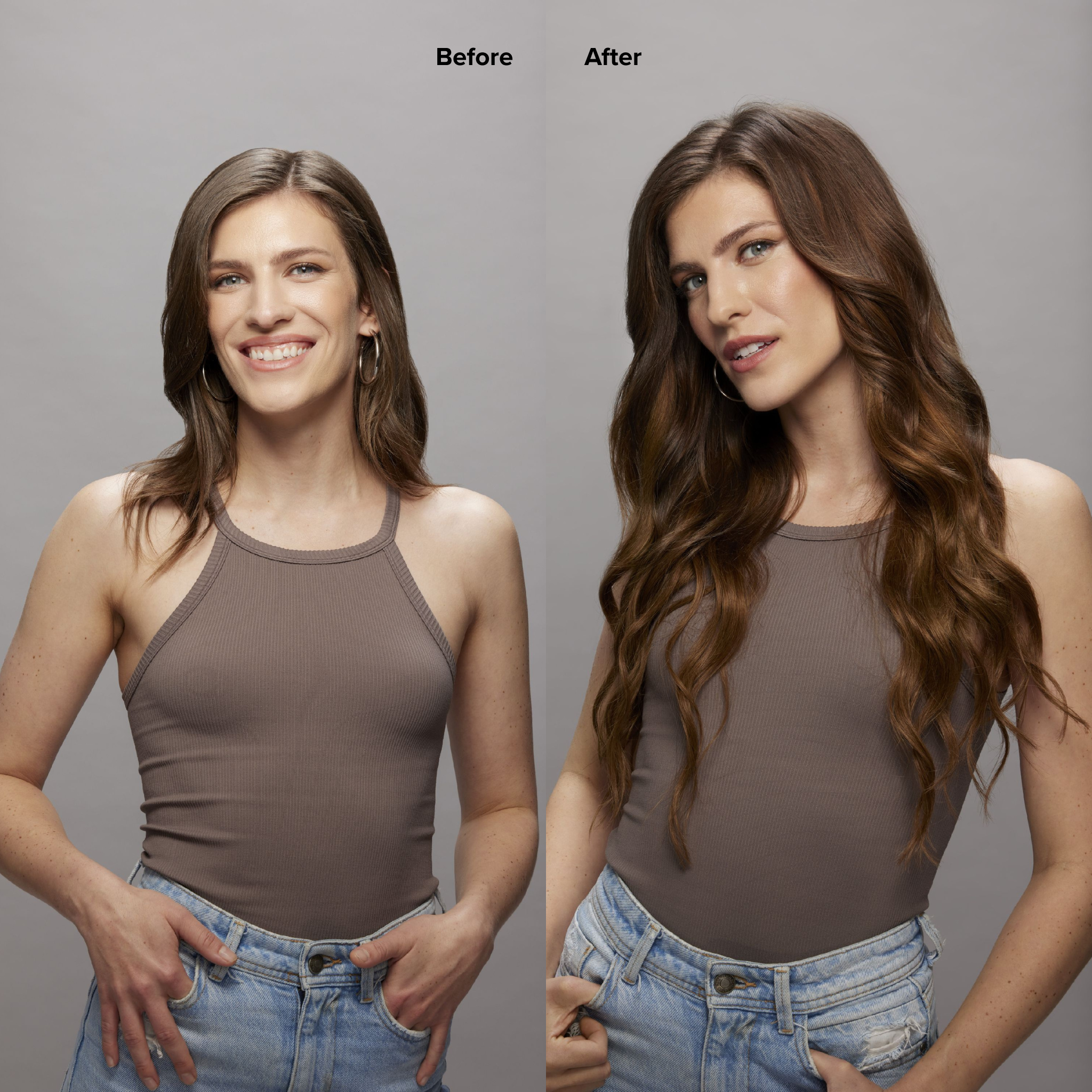 6 Medium Warm Brown Seamless Clip-Ins Before and After