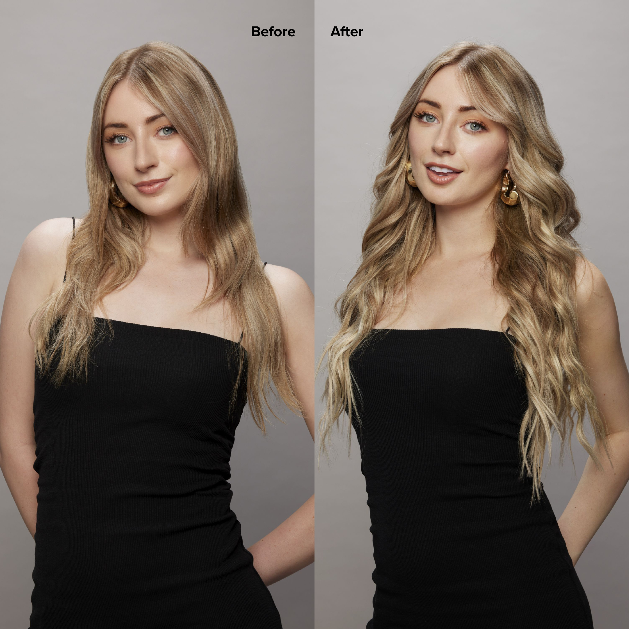 7A Dark Ash Blonde with 10 Light Blonde Highlights Seamless Clip-Ins Before and After