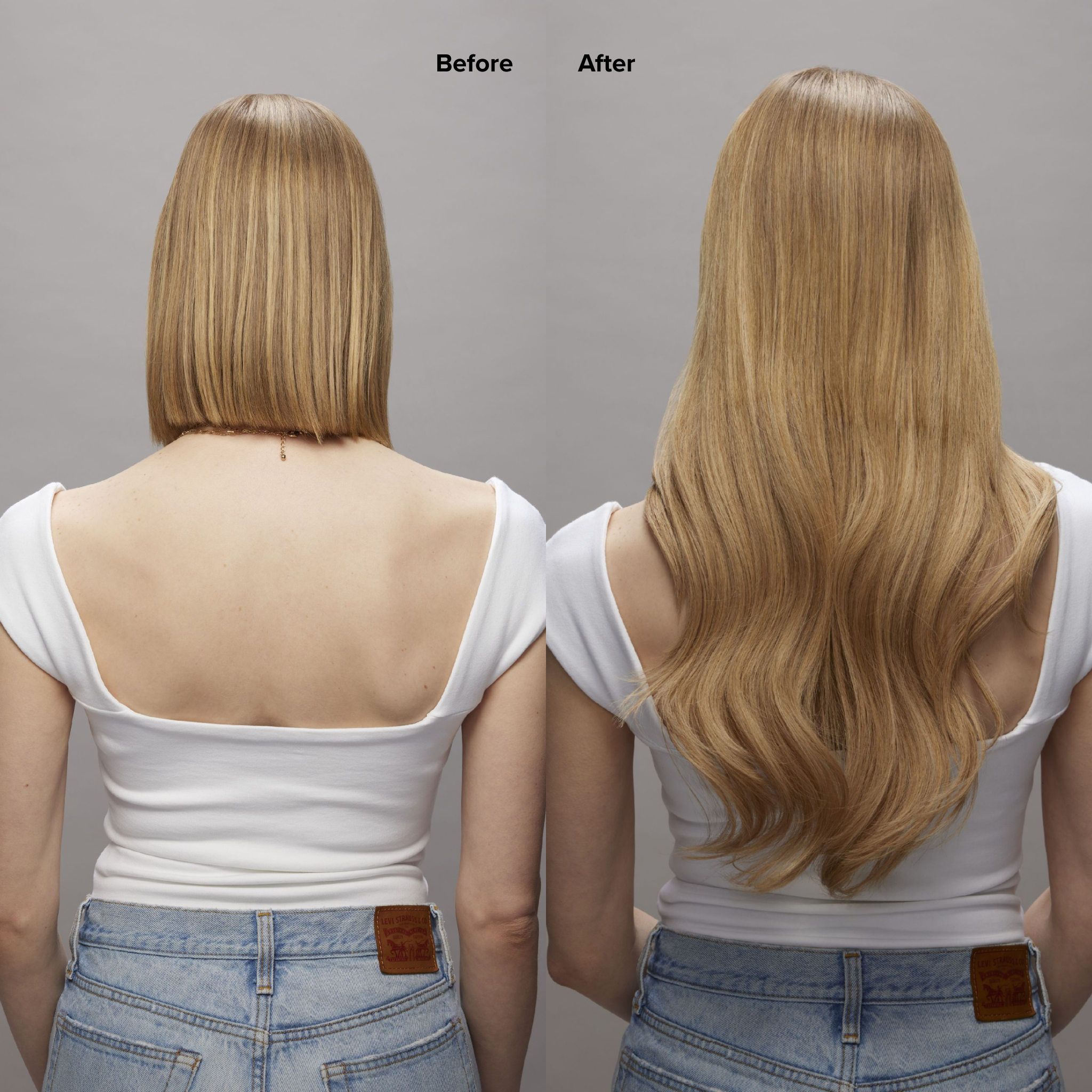 7 Dark Warm Blonde with 8 Blonde Balayage Seamless Clip-Ins Before and After