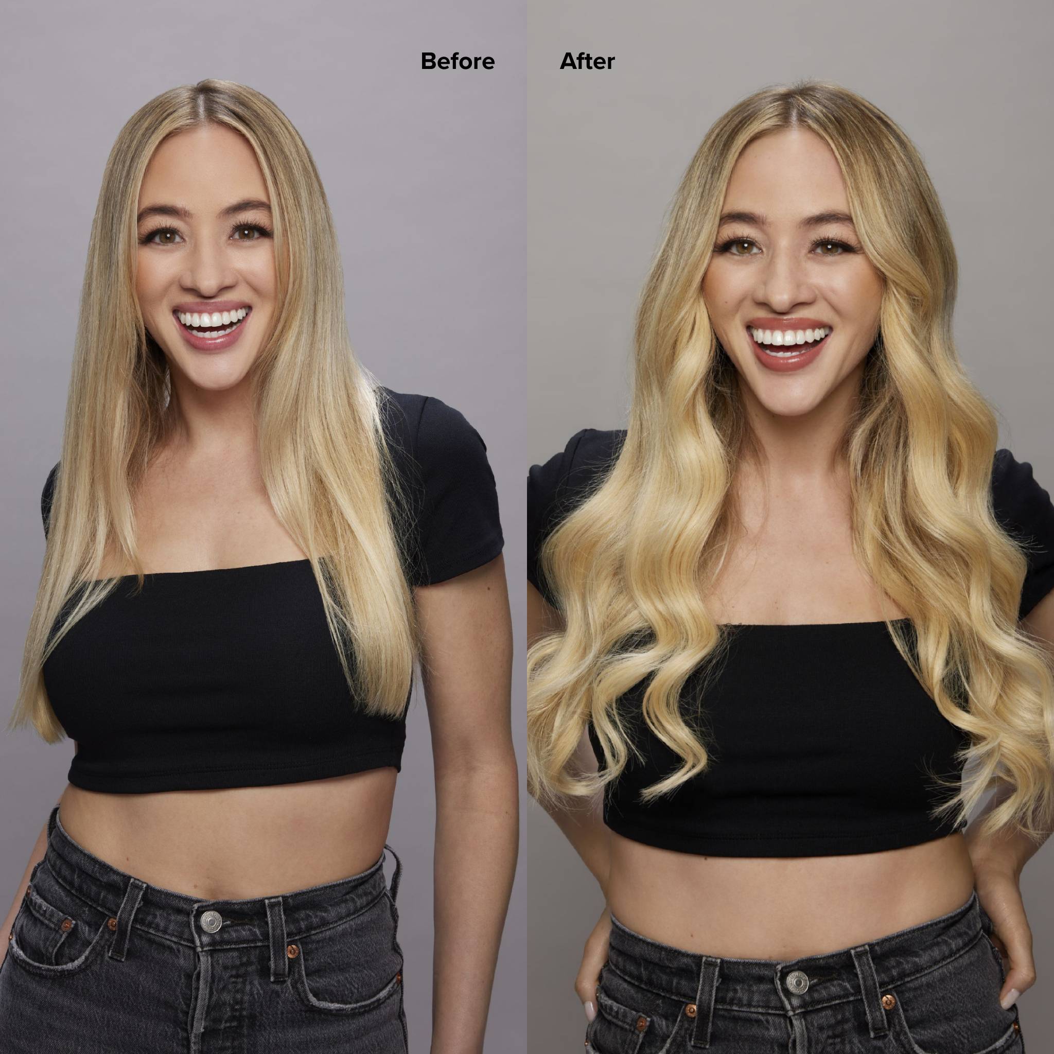 8 Blonde with 10 Light Blonde Balayage Seamless Clip-Ins Before and After