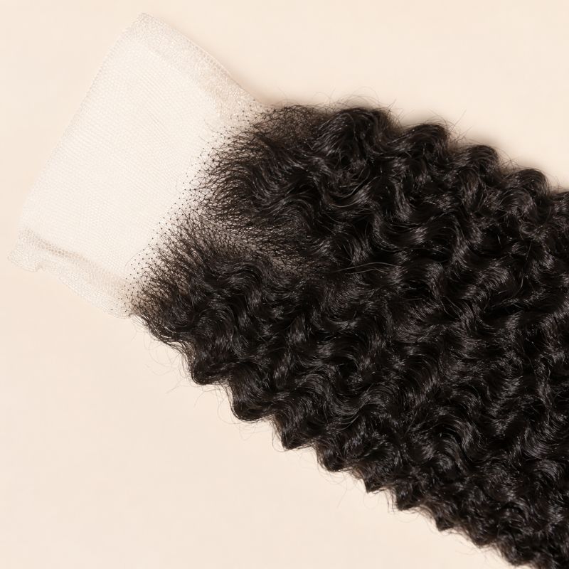 Afro kinky curly 4C coil texture on a transparent lace 2x6 closure