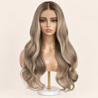 The Toasted Wheat glueless 5x5 HD closure wig on a stand, showing the HD lace parting