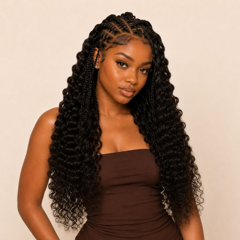 Close-up of the feathered Burmese curl texture on crochet human hair