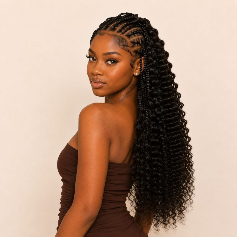 Natural black Burmese curly feather crochet human hair pack laid flat