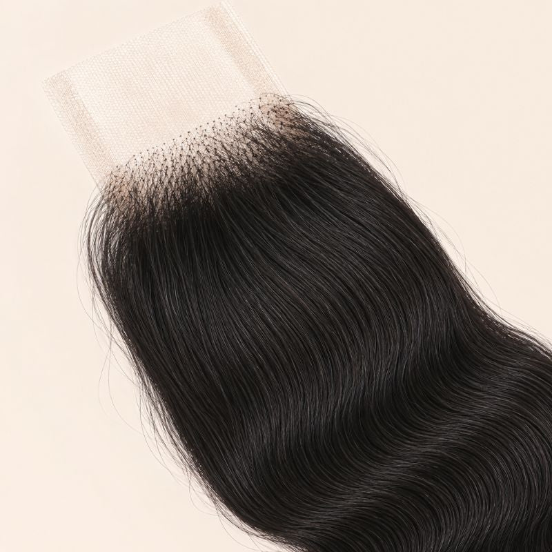 Narrow transparent lace parting space on a body wave 2x6 deep part closure