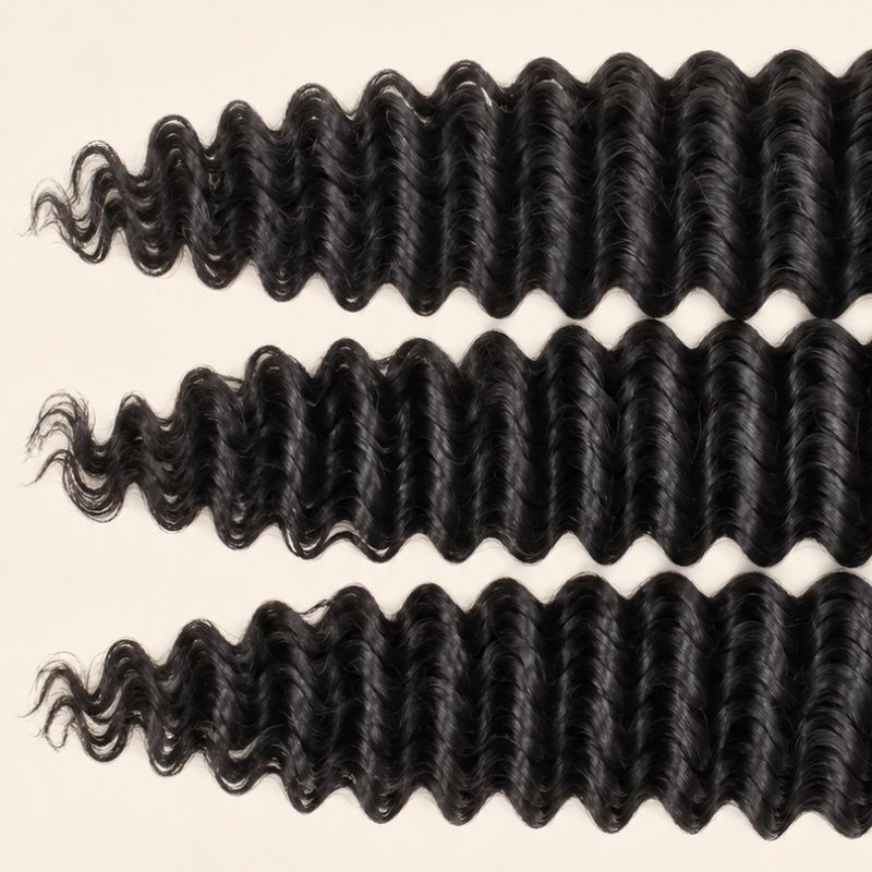 Three deep wave wefts laid flat, showing the staggered lengths