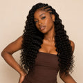 Natural black deep wave feather crochet human hair pack laid flat