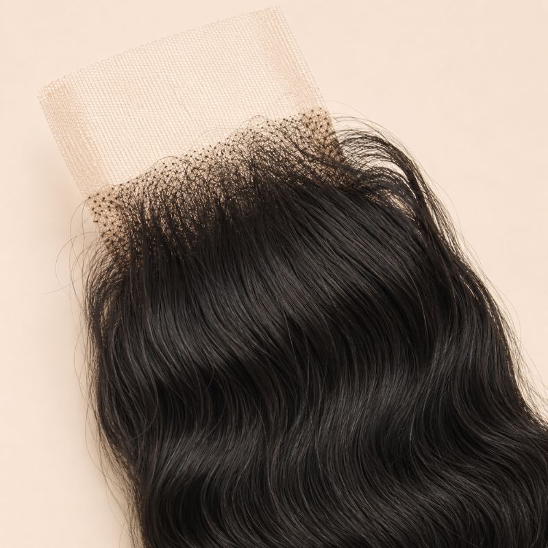 Tight deep wave S-pattern on a transparent lace 2x6 deep part closure