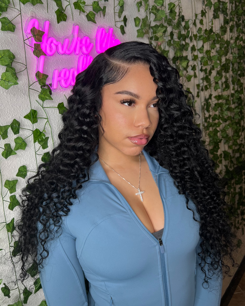 Brazilian deep wave bundle draped to show the wave pattern and shine