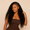 Natural black kinky curly feather crochet human hair pack laid flat