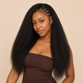 Natural black kinky straight feather crochet human hair pack laid flat