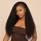 Natural black kinky straight feather crochet human hair pack laid flat