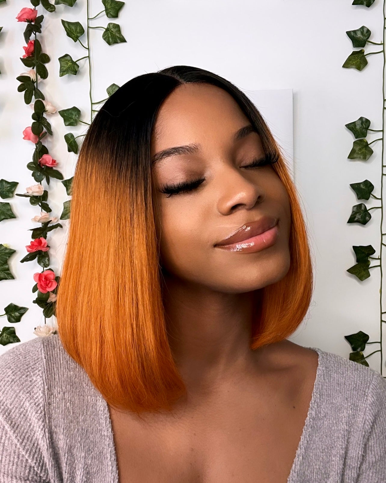 Straight Center Part Bob Two-Toned with 1B/Orange Wig
