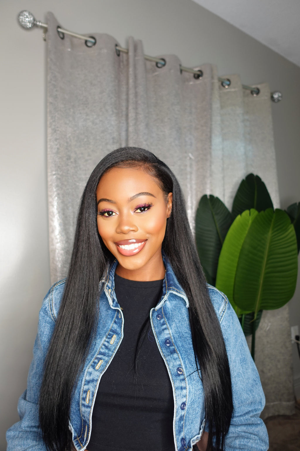 Model brushing through installed seamless clip-in hair extensions