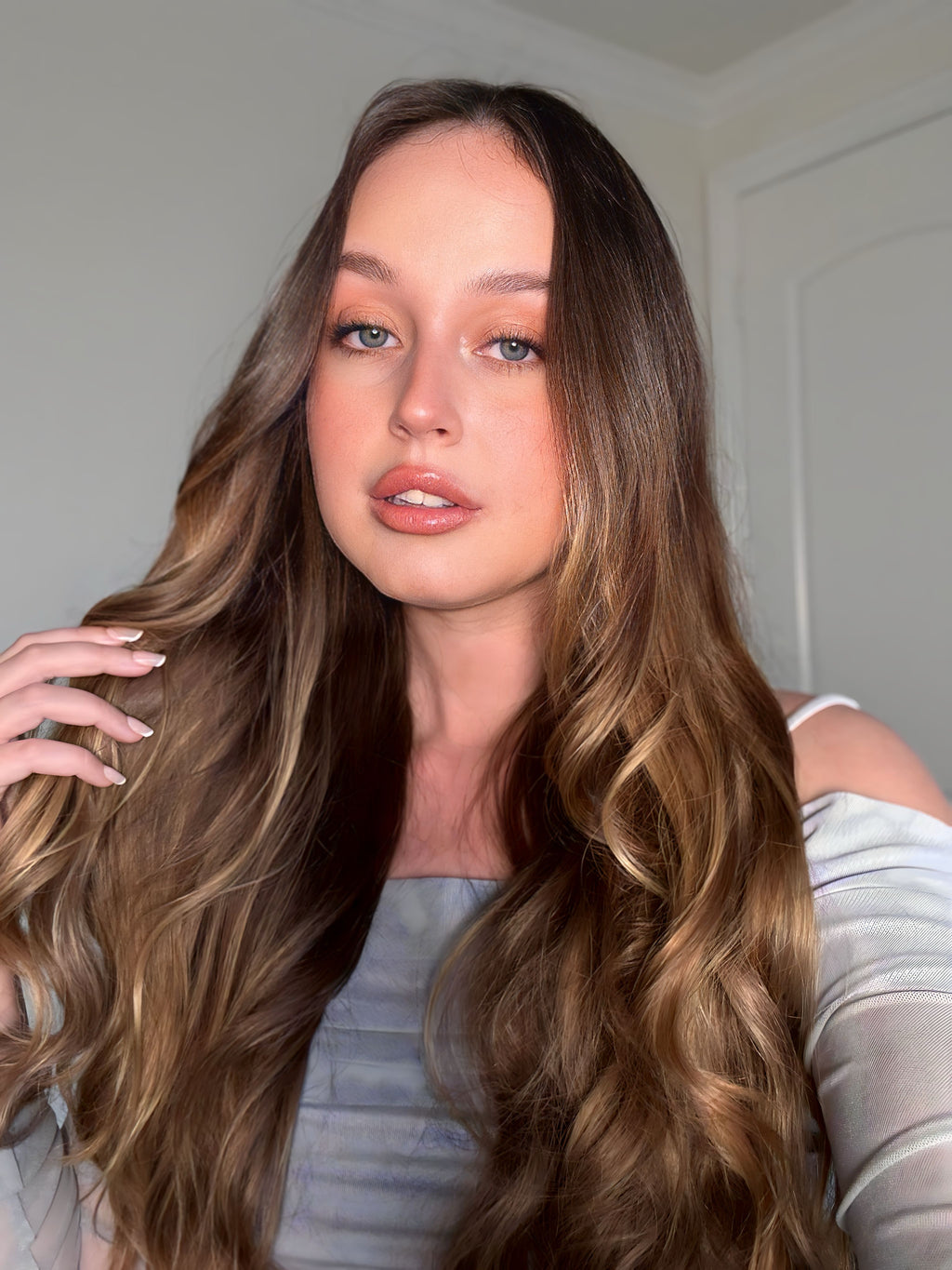 Close-up of the silicone lined clips on a seamless hair extension weft